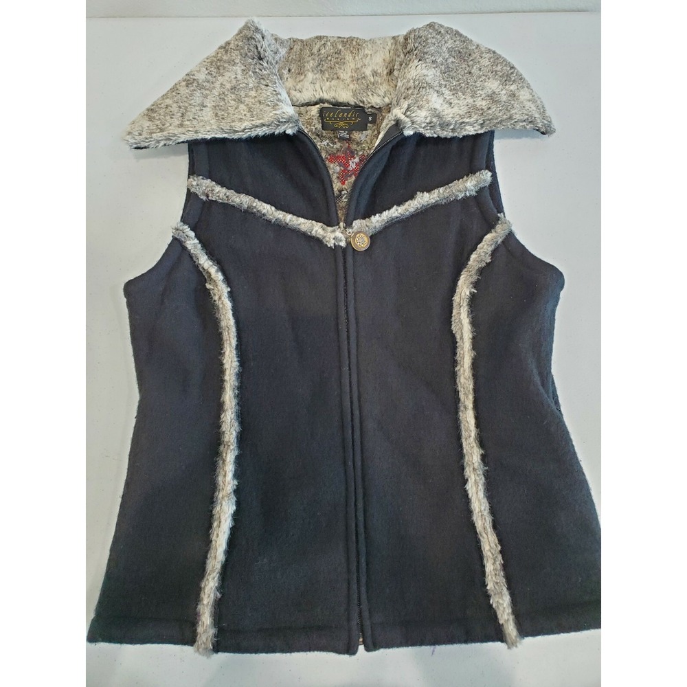 Icelandic Design Womens Jacket Plaid Size S Portia Vest Wool Faux Fur